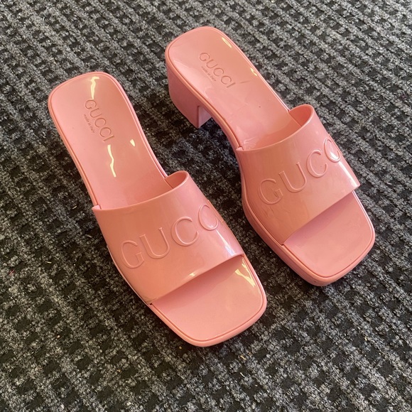 Gucci Shoes Gucci Jelly Slide Heel Pink Womens 8 Poshmark